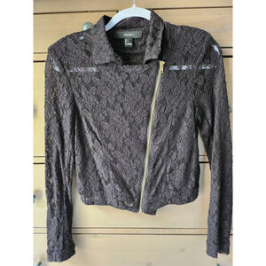 Forever 21 Black Lace Jacket Gold Zip up with Gold Zippers on the sleeves size S